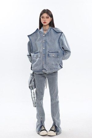 Style Core Aesthetics, New Style Trends - Asymmetric Design Denim Jacket