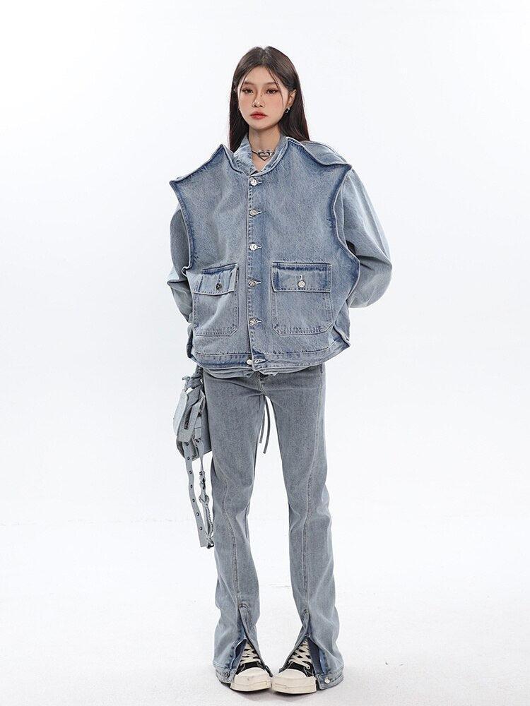 Style Core Aesthetics, New Style Trends - Asymmetric Design Denim Jacket Style Core Aesthetics, New Style Trends - Asymmetric Design Denim Jacket