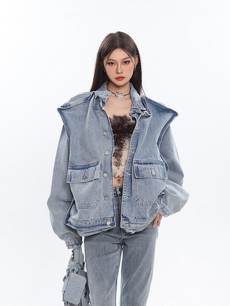 Style Core Aesthetics, New Style Trends - Asymmetric Design Denim Jacket Style Core Aesthetics, New Style Trends - Asymmetric Design Denim Jacket