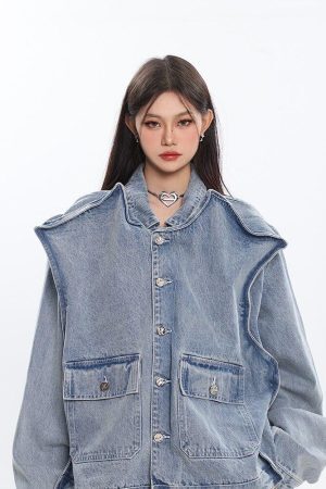 Style Core Aesthetics, New Style Trends - Asymmetric Design Denim Jacket