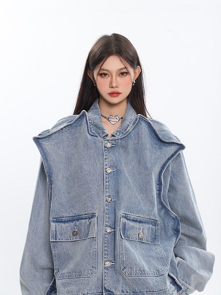 Style Core Aesthetics, New Style Trends - Asymmetric Design Denim Jacket Style Core Aesthetics, New Style Trends - Asymmetric Design Denim Jacket
