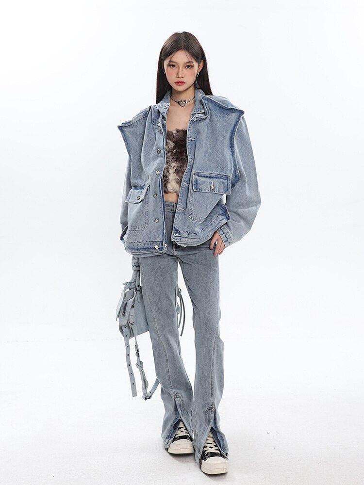Style Core Aesthetics, New Style Trends - Asymmetric Design Denim Jacket Style Core Aesthetics, New Style Trends - Asymmetric Design Denim Jacket