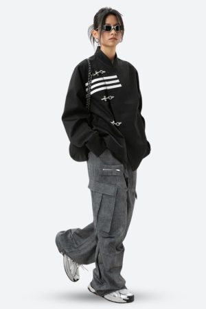 Style Core Aesthetics, New Style Trends - Asymmetric Frog Button Jacket