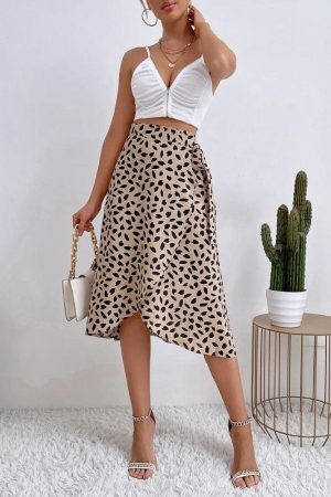 Style Core Aesthetics, New Style Trends - Asymmetric Tie Side Wrap Midi Skirt