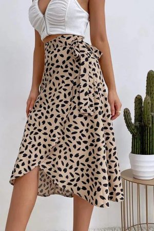 Style Core Aesthetics, New Style Trends - Asymmetric Tie Side Wrap Midi Skirt