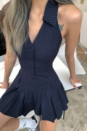 Style Core Aesthetics, New Style Trends - Baby Lies Halter Striped Dress