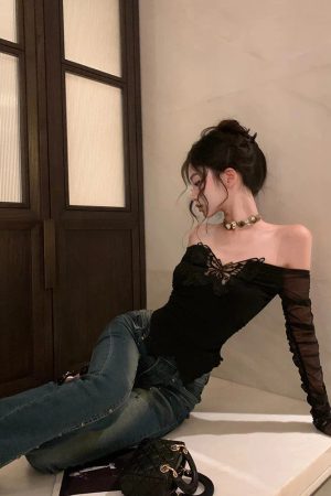 Style Core Aesthetics, New Style Trends - Baddie Butterfly Off Shoulder Top