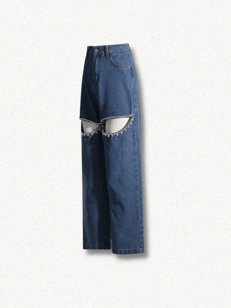 Style Core Aesthetics, New Style Trends - Baddie Embellished Cut-Out Jeans Style Core Aesthetics, New Style Trends - Baddie Embellished Cut-Out Jeans