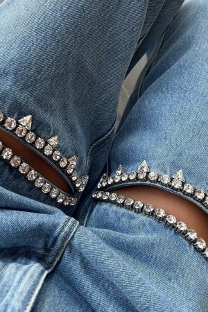 Style Core Aesthetics, New Style Trends - Baddie Embellished Cut-Out Jeans