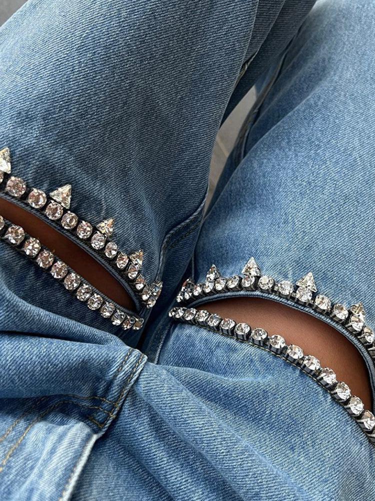 Style Core Aesthetics, New Style Trends - Baddie Embellished Cut-Out Jeans Style Core Aesthetics, New Style Trends - Baddie Embellished Cut-Out Jeans