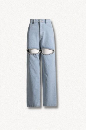 Style Core Aesthetics, New Style Trends - Baddie Embellished Cut-Out Jeans