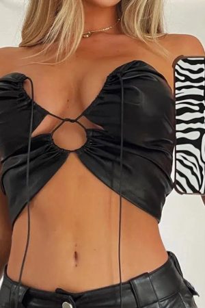Style Core Aesthetics, New Style Trends - Baddie Faux Leather Lace Up Crop Top