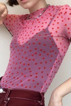 Style Core Aesthetics, New Style Trends - Baddie Heart Mesh Crop Top