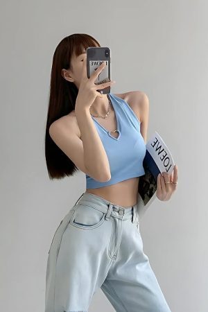 Style Core Aesthetics, New Style Trends - Baddie Heart Ring Halter Top