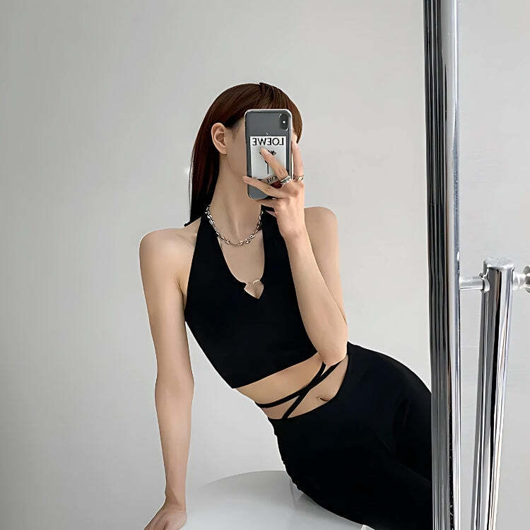 Style Core Aesthetics, New Style Trends - Baddie Heart Ring Halter Top