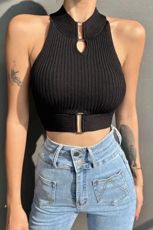 Style Core Aesthetics, New Style Trends - Baddie High Neck Knitted Crop Top