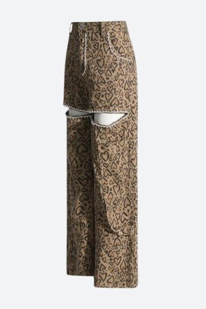 Style Core Aesthetics, New Style Trends - Baddie Leopard Embellished Cut Out Pants