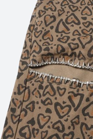 Style Core Aesthetics, New Style Trends - Baddie Leopard Embellished Cut Out Pants