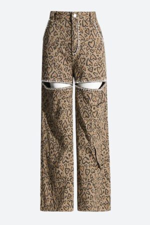 Style Core Aesthetics, New Style Trends - Baddie Leopard Embellished Cut Out Pants