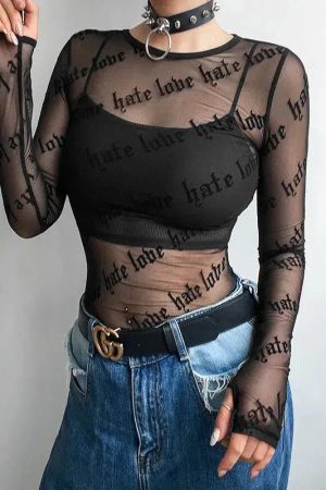 Style Core Aesthetics, New Style Trends - Baddie Love Hate Sheer Mesh Top