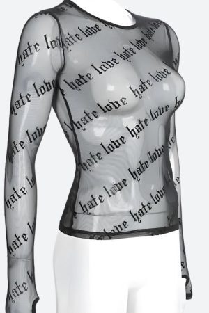 Style Core Aesthetics, New Style Trends - Baddie Love Hate Sheer Mesh Top