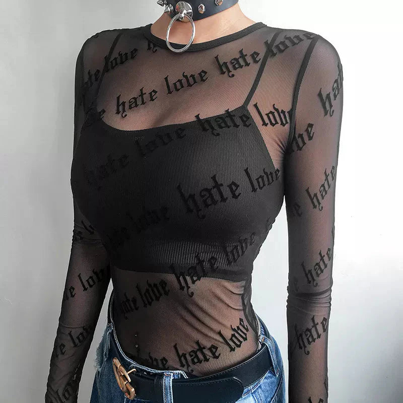 Style Core Aesthetics, New Style Trends - Baddie Love Hate Sheer Mesh Top