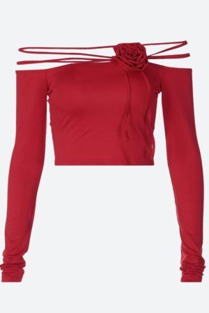 Style Core Aesthetics, New Style Trends - Baddie Rose Asymmetric Off Shoulder Top