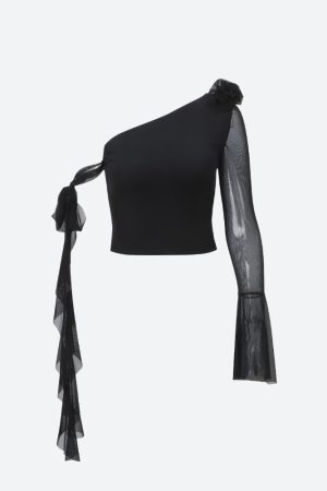 Style Core Aesthetics, New Style Trends - Baddie Rose One Shoulder Mesh Top