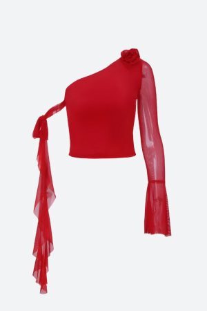 Style Core Aesthetics, New Style Trends - Baddie Rose One Shoulder Mesh Top