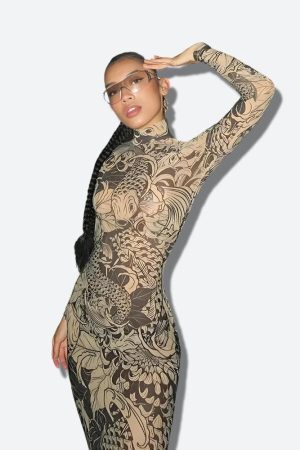 Style Core Aesthetics, New Style Trends - Baddie Tattoo Maxi Dress
