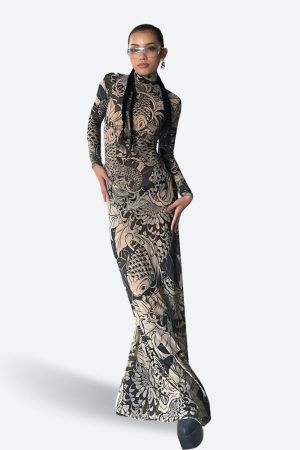 Style Core Aesthetics, New Style Trends - Baddie Tattoo Maxi Dress