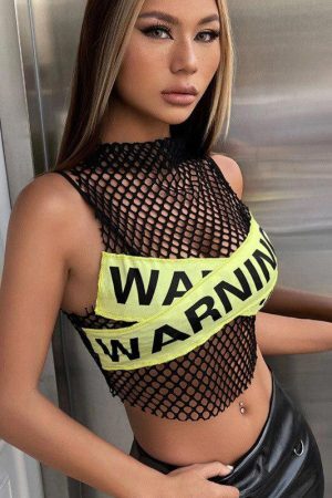 Style Core Aesthetics, New Style Trends - Baddie Warninr Fishnet Tank Top