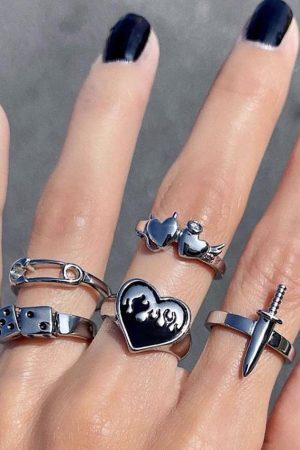 Style Core Aesthetics, New Style Trends - Bague coeur 5 pièces Y2k