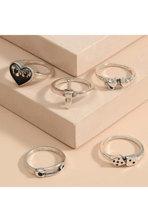 Style Core Aesthetics, New Style Trends - Bague coeur 5 pièces Y2k