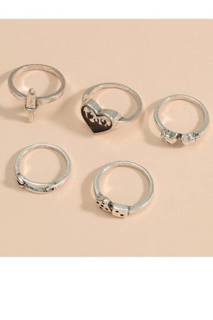 Style Core Aesthetics, New Style Trends - Bague coeur 5 pièces Y2k