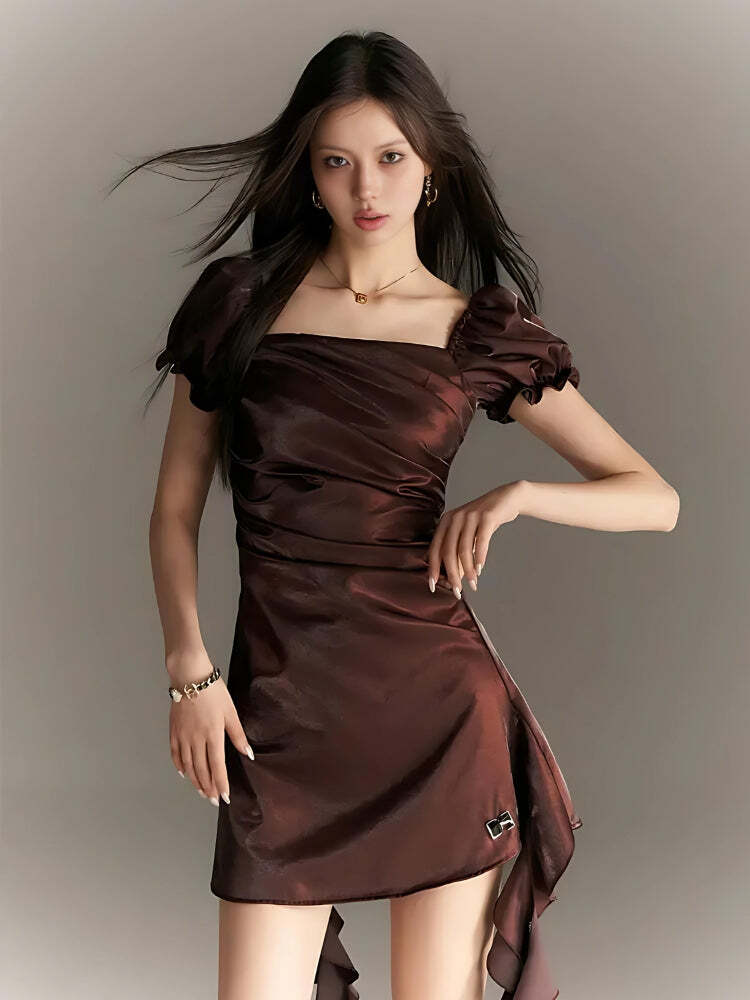 Style Core Aesthetics, New Style Trends - Balloon Sleeve Ruched Mini Dress Style Core Aesthetics, New Style Trends - Balloon Sleeve Ruched Mini Dress