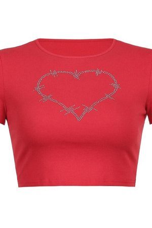 Style Core Aesthetics, New Style Trends - Barbed Heart Rhinestone Crop Top
