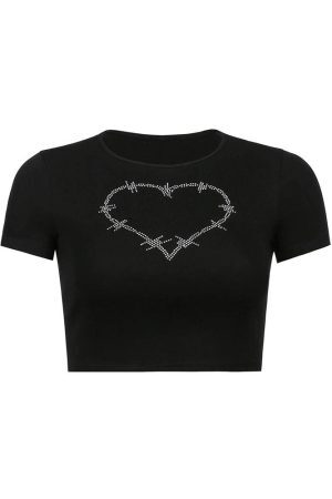 Style Core Aesthetics, New Style Trends - Barbed Heart Rhinestone Crop Top