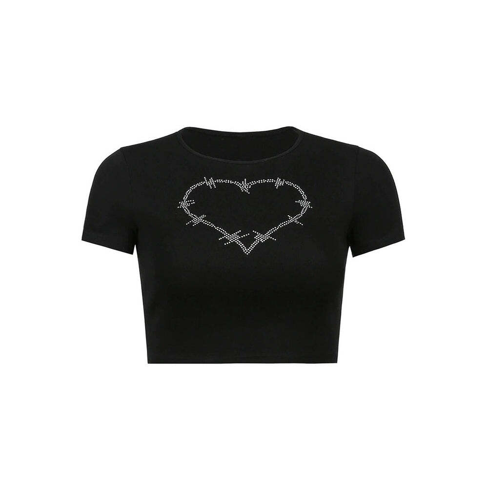 Style Core Aesthetics, New Style Trends - Barbed Heart Rhinestone Crop Top
