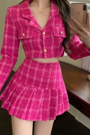 Style Core Aesthetics, New Style Trends - Barbie Crop Jacket & Mini Skirt Two Piece Set