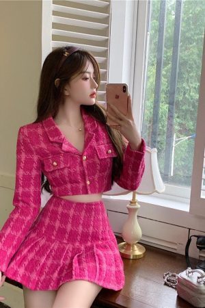 Style Core Aesthetics, New Style Trends - Barbie Crop Jacket & Mini Skirt Two Piece Set