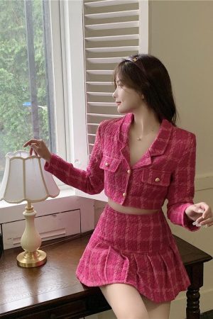 Style Core Aesthetics, New Style Trends - Barbie Crop Jacket & Mini Skirt Two Piece Set