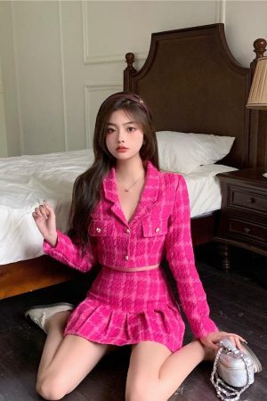 Style Core Aesthetics, New Style Trends - Barbie Crop Jacket & Mini Skirt Two Piece Set