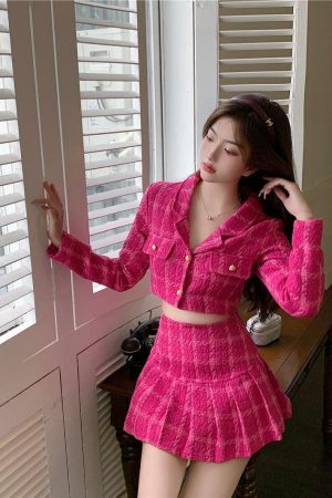 Style Core Aesthetics, New Style Trends - Barbie Crop Jacket & Mini Skirt Two Piece Set