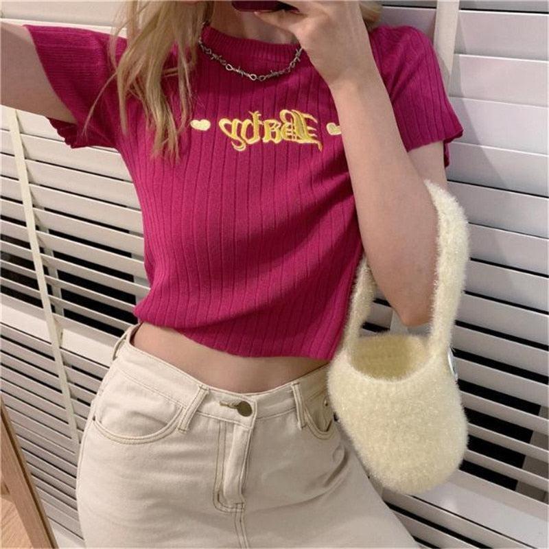 Style Core Aesthetics, New Style Trends - Barbie Embroidered Crop Top Style Core Aesthetics, New Style Trends - Barbie Embroidered Crop Top