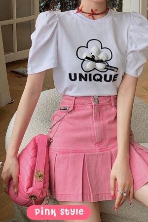 Style Core Aesthetics, New Style Trends - Barbie Pleated Denim Mini Skirt