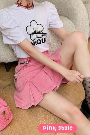 Style Core Aesthetics, New Style Trends - Barbie Pleated Denim Mini Skirt