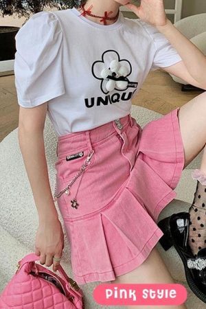 Style Core Aesthetics, New Style Trends - Barbie Pleated Denim Mini Skirt