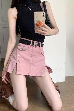 Style Core Aesthetics, New Style Trends - Barbie Side Slit Denim Mini Skort