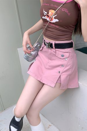 Style Core Aesthetics, New Style Trends - Barbie Side Slit Denim Mini Skort